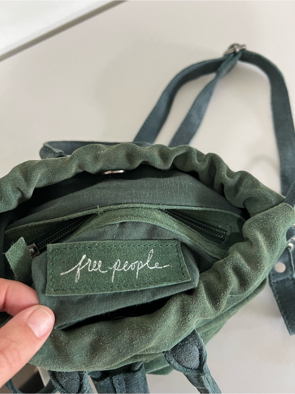Free People Scout Slouchy Green Suede Crossbody Bag - Picture 8 of 10